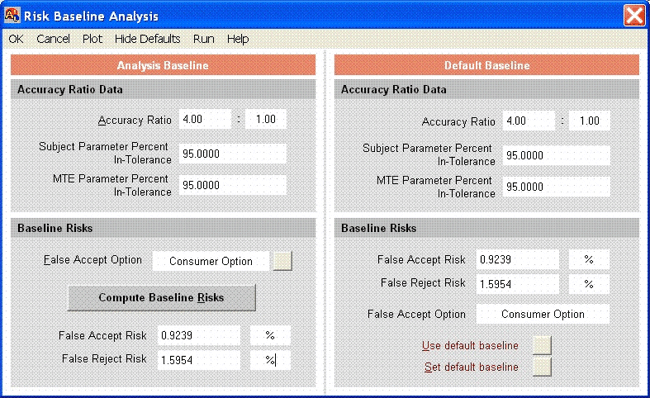 AccuracyRatio Measurement Decision Risk Analysis Software - Baseline Risk Analysis Screen