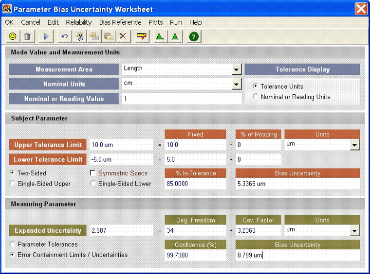 AccuracyRatio Measurement Decision Risk Analysis Software - Parameter Bias Uncertainty Worksheet