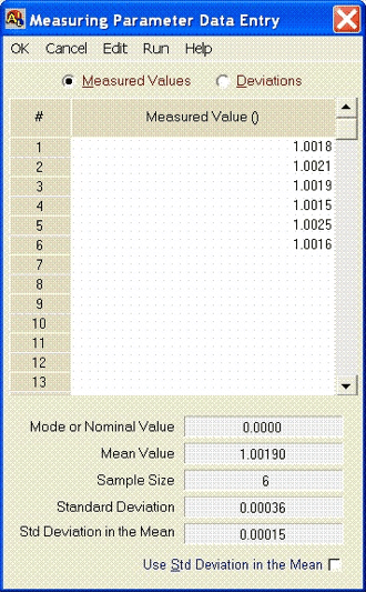 AccuracyRatio Measurement Decision Risk Analysis Software - Parameter Data Entry Worksheet