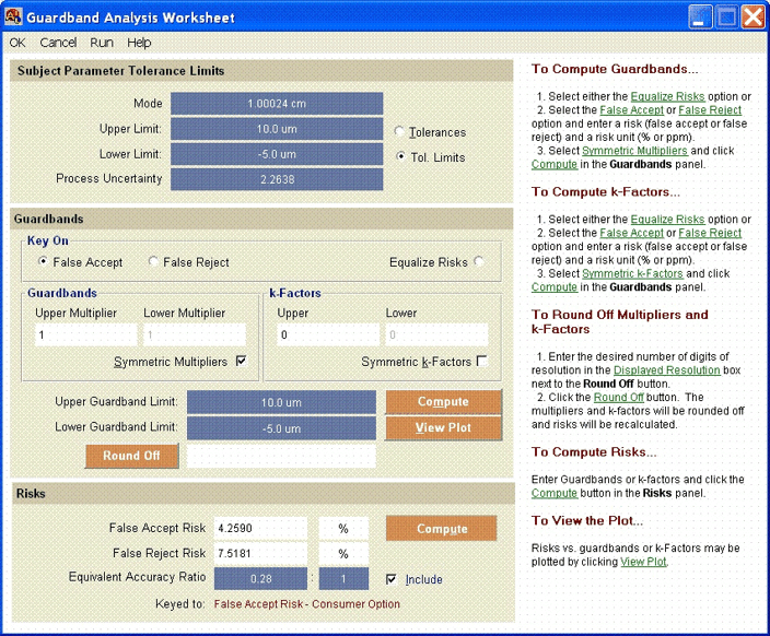 AccuracyRatio Measurement Decision Risk Software - Guardband Analysis Worksheet