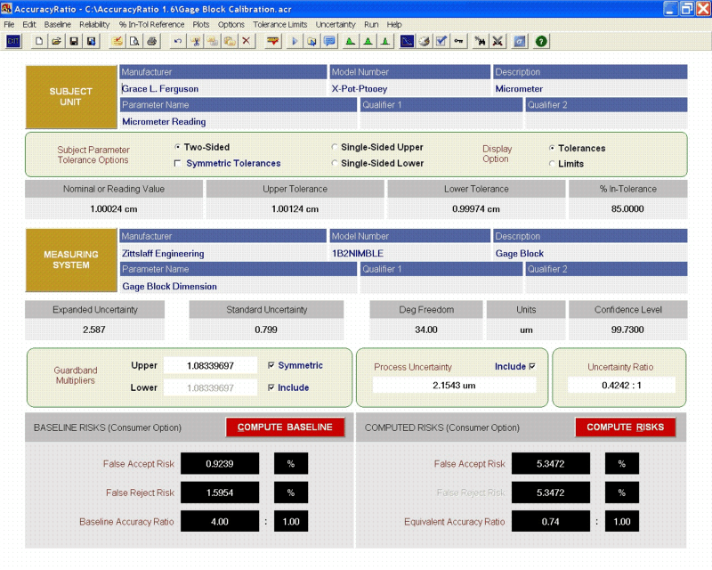 AccuracyRatio Measurement Decision Risk Analysis Software - Main Screen