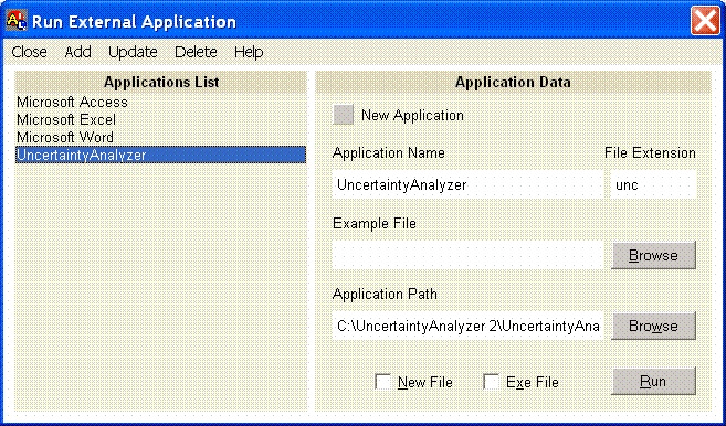 AccuracyRatio Measurement Decision Risk Analysis Software - Run External Application Screen