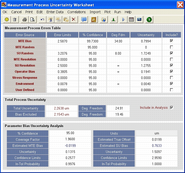 AccuracyRatio Measurement Decision Risk Analysis Software - Measurement Process Uncertainty Screen