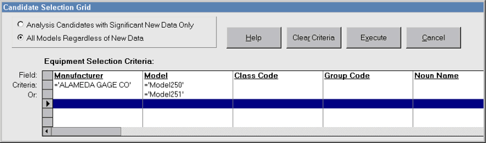 IntervalMAX Calibration Interval Analysis Software - Candidate Selection Grid Screen