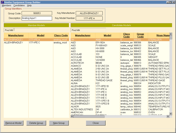 IntervalMAX Calibration Interval Analysis Software - Similar Equipment Group Builder