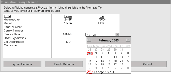 IntervalMAX Calibration Interval Analysis Software - History Clean-Up Screen