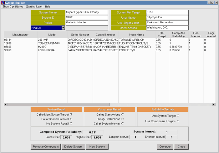 IntervalMAX Calibration Interval Analysis Software - System Builder 