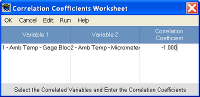 Uncertainty Sidekick Pro Measurement Uncertainty Analysis Software - Correlation Analysis Screeen