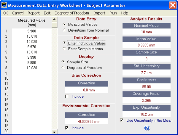 Uncertainty Sidekick Pro Measurement Uncertainty Analysis Software - Measurement Data Entry Worksheet