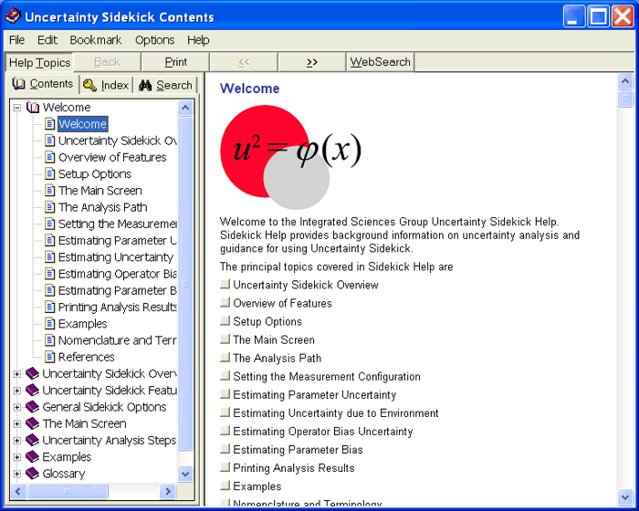 Uncertainty Sidekick Pro Measurement Uncertainty Analysis Software - On-screen Help Screen