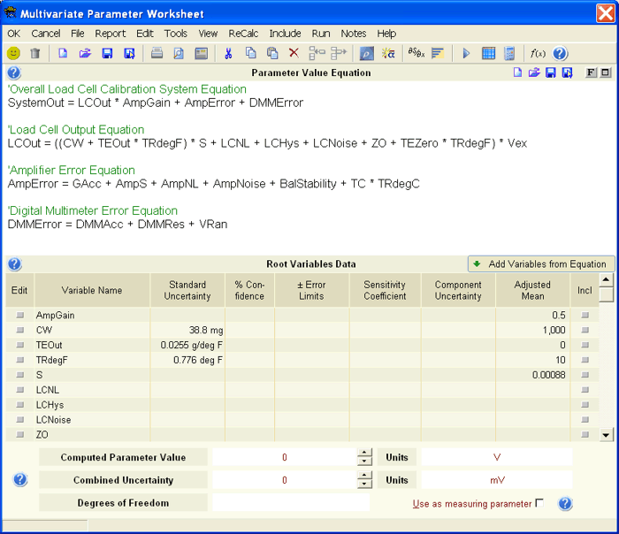 Uncertainty Sidekick Pro Measurement Uncertainty Analysis Software - User Defined Error Worksheet