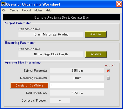 Uncertainty Sidekick Pro Measurement Uncertainty Analysis Software - Operator Bias Uncertainty Worksheet 