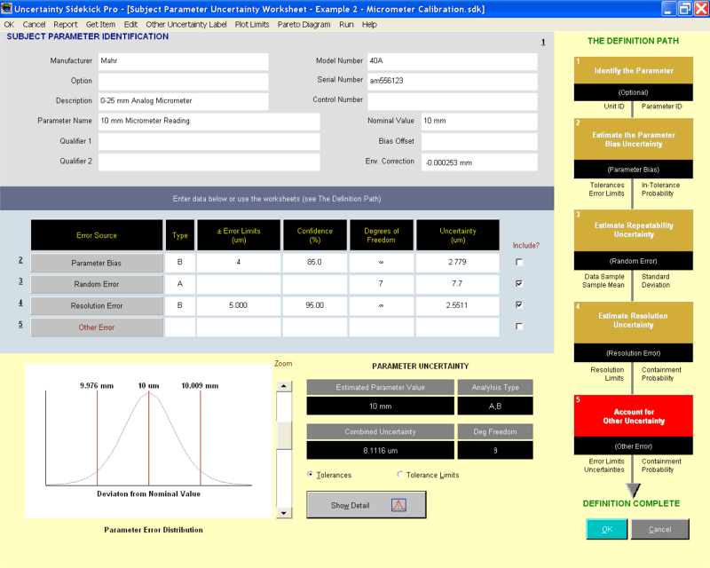 Uncertainty Sidekick Pro Measurement Uncertainty Analysis Software - Bias Uncertainty Worksheet