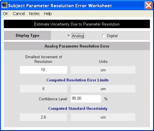 Uncertainty Sidkick Pro Measurement Uncertainty Analysis Software - Resolution Error Worksheet 