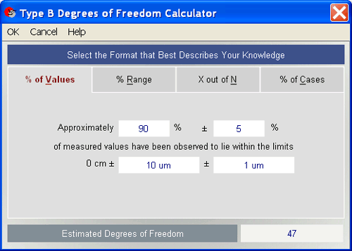 UncertaintyAnalyzer Measurement Uncertainty Analysis Software - Type B Degrees of Freedom Calculator