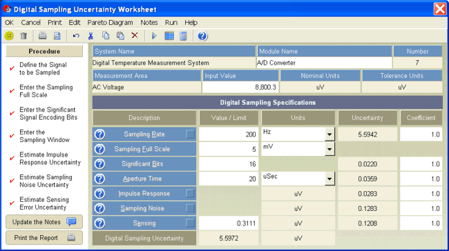 UncertaintyAnalyzer Measurement Uncertainty Analysis Software - Digital Sampling Uncertainty Worksheet