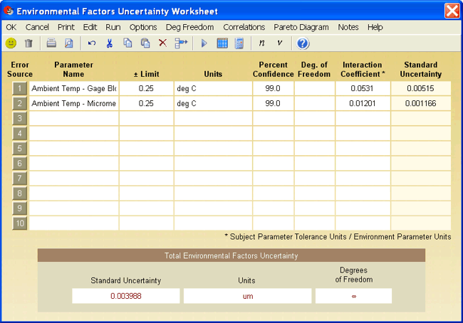 UncertaintyAnalyzer Measurement Uncertainty Analysis Software - Evironmental Factors Uncertainty Worksheet