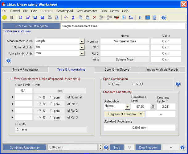 UncertaintyAnalyzer Measurement Uncertainty Analysis Software - Error Source Worksheet 