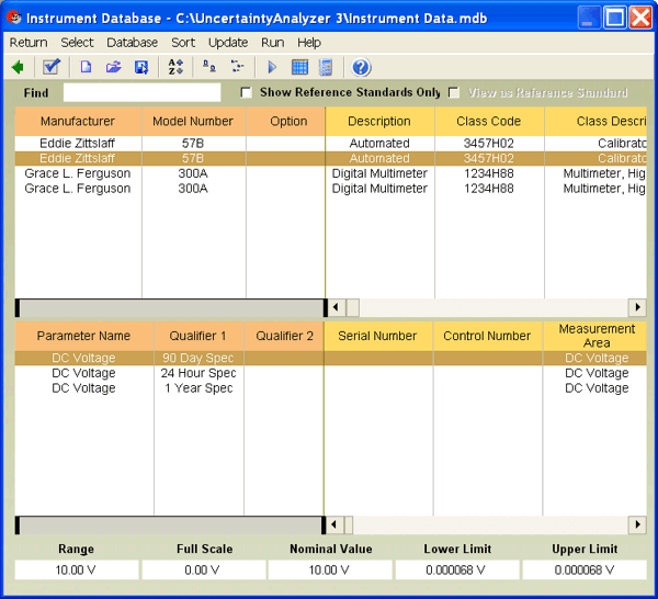 UncertaintyAnalyzer Measurement Uncertainty Analysis Software - Instrument Database