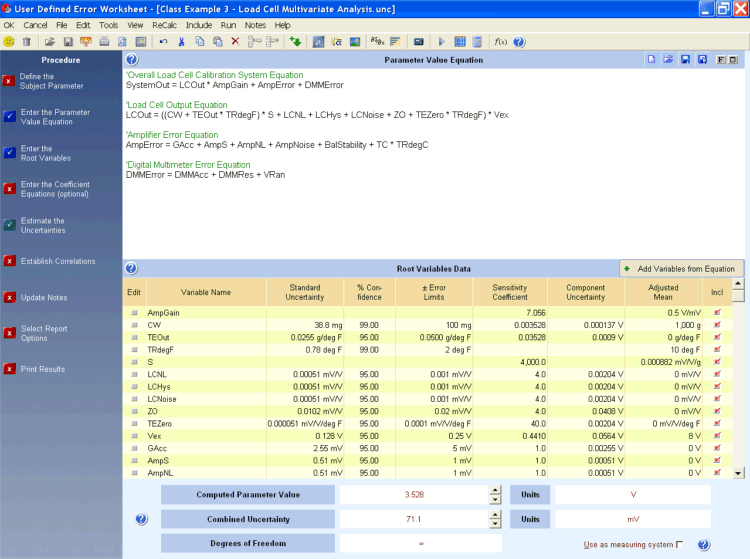 UncertaintyAnalyzer Measurement Uncertainty Analysis Software - User Defined Error Worksheet