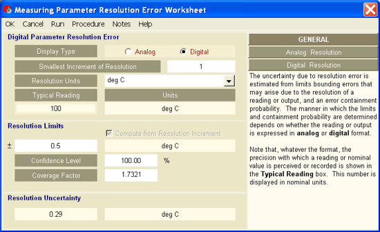 UncertaintyAnalyzer Measurement Uncertainty Analysis Software - Resolution Error Worksheet 